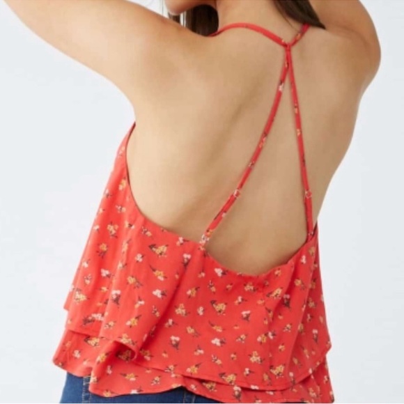 Forever 21 Red Ditsy Floral Strappy Back Cami Tank Top NWT Medium - Picture 2 of 11